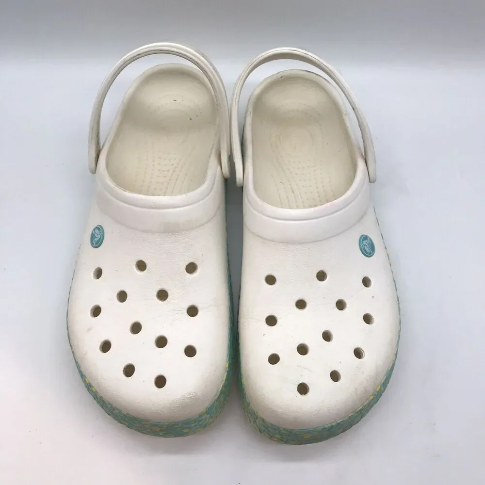 Crocs Platform Clogs White Men's 11 Nurse Medical Work Shoes No Vent Back Strap
